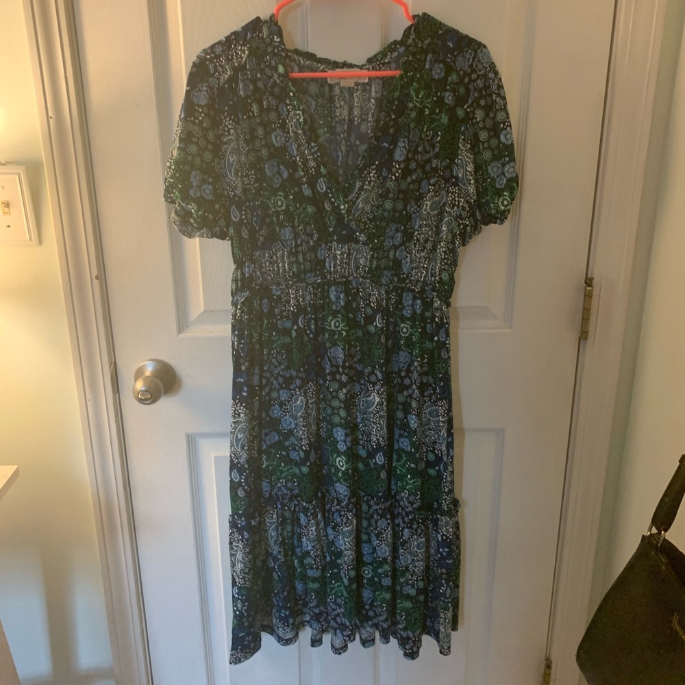 michael kors green and blue floral midi dress